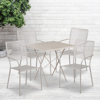 Flash Furniture CO-28SQF-02CHR4-SIL-GG 28" Square Steel Folding Patio Table Set with 4 Square Back Chairs in Gray